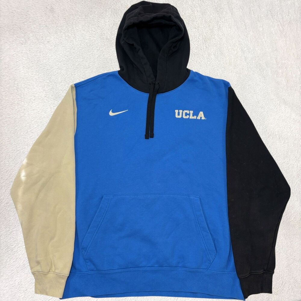 UCLA BRUINS Dri Fit NIKE Hoodie Men's XL Blue Tan Black Color Block Sweatshirt